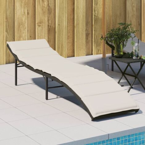 Tumbona con cojín ratán sintético negro 55x199x50 cm vidaXL