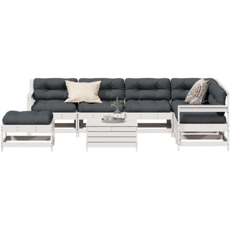 Set muebles jardín con cojines 8 pzas madera maciza pino blanco vidaXL (1/5)