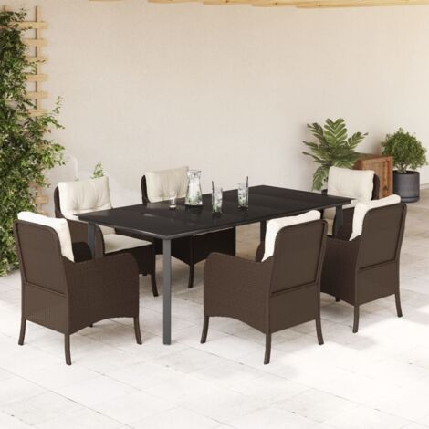 Set comedor de jardín 7 pzas con cojines ratán sintético marrón vidaXL (1/5)