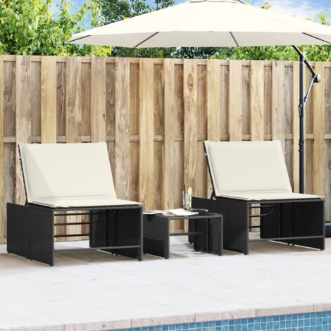 Tumbonas modulares 2 piezas con mesa de ratán sintético negro vidaXL