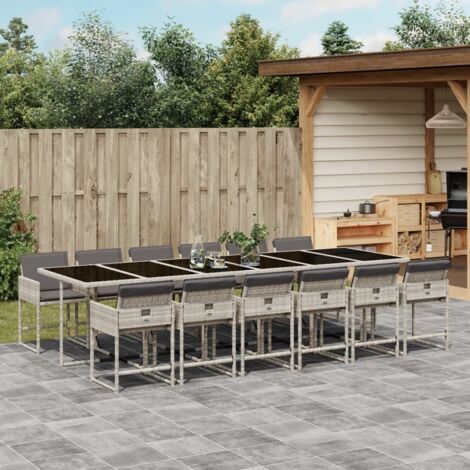 Set comedor jardín y cojines 13 pzas ratán sintético gris claro vidaXL