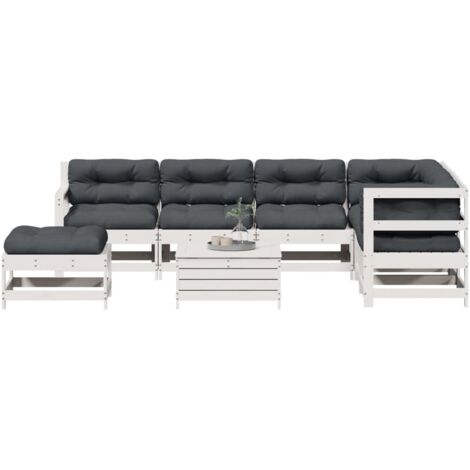 Set muebles jardín con cojines 8 pzas madera maciza pino blanco vidaXL (1/5)