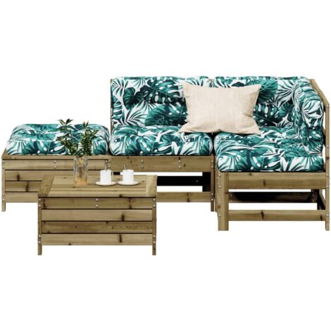 Juego de muebles jardín 5 pzas y cojines madera pino impregnada vidaXL (1/5)
