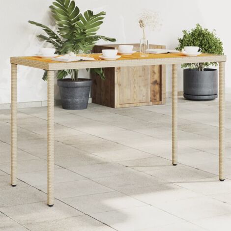 Mesa de jardín superficie de madera ratán PE beige 115x54x74 cm vidaXL