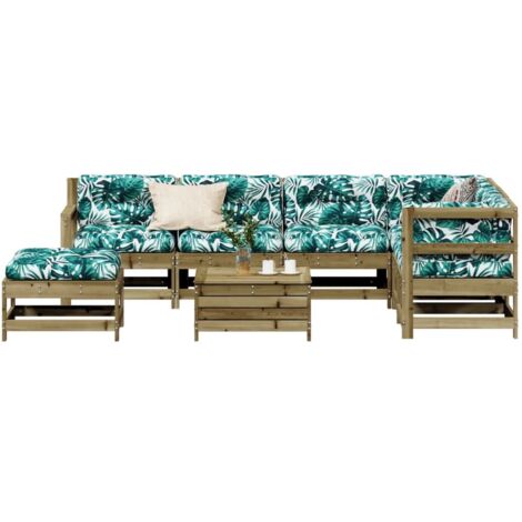 Juego de muebles jardín 8 pzas y cojines madera pino impregnada vidaXL (1/5)