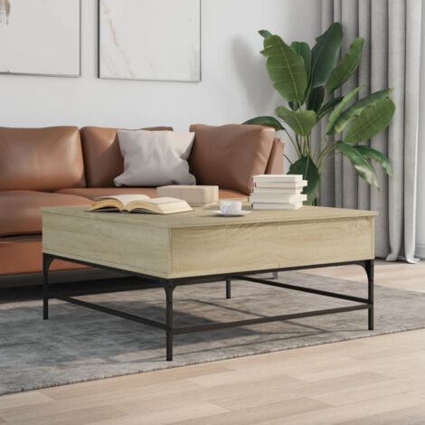 Mesa de centro madera ingeniería metal roble Sonoma 95x95x45 cm vidaXL