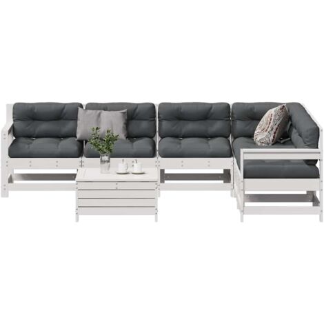 Set muebles jardín 7 pzas con cojines madera maciza pino blanco vidaXL (1/5)