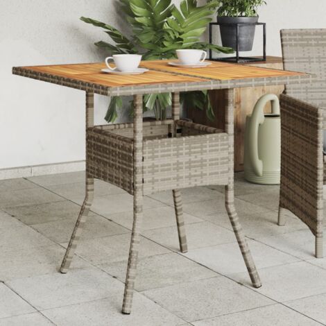Mesa de jardín superficie de madera ratán PE gris 80x80x75 cm vidaXL