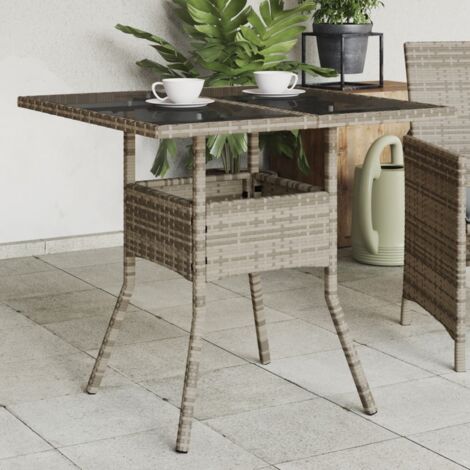 Mesa de jardín superficie de vidrio ratán PE gris 80x80x75 cm vidaXL