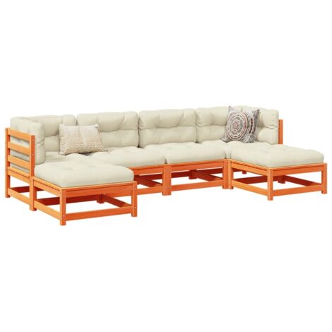 Set de sofás jardín 6 pzas con cojines madera pino marrón cera vidaXL (1/5)