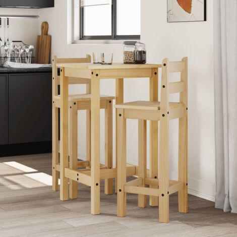 Set de mesa alta y taburetes de bar 3 pzas madera maciza pino vidaXL
