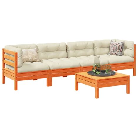 Set de sofás jardín 5 pzas con cojines madera pino marrón cera vidaXL (1/5)