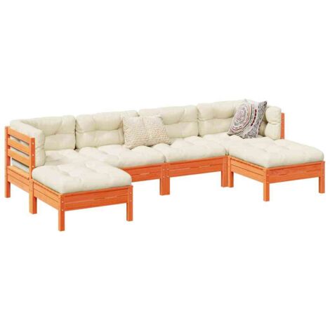 Set de sofás jardín 6 pzas con cojines madera pino marrón cera vidaXL (1/5)