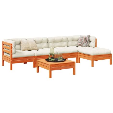Set de sofás jardín 6 pzas con cojines madera pino marrón cera vidaXL (1/5)