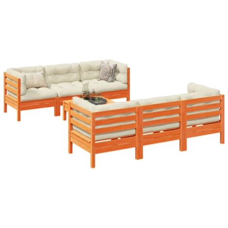 Set de sofás jardín 7 pzas con cojines madera pino marrón cera vidaXL (1/5)