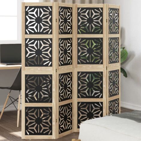 Biombo separador 4 paneles madera maciza Paulownia marrón negro vidaXL (1/5)