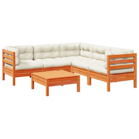 Set de sofás jardín 6 pzas con cojines madera pino marrón cera vidaXL (1/5)