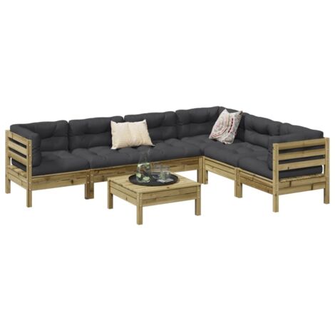 Set de sofás jardín 7 pzas con cojines madera pino impregnada vidaXL (1/5)