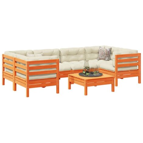 Set de sofás jardín 7 pzas con cojines madera pino marrón cera vidaXL (1/5)