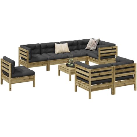 Set de sofás jardín 9 pzas con cojines madera pino impregnada vidaXL (1/5)