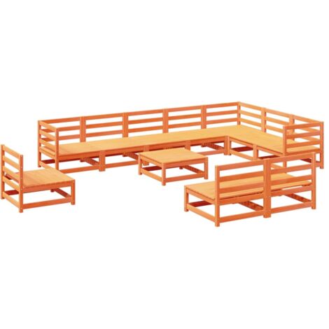 Juego de sofás de jardín 11 pzas madera maciza pino marrón cera vidaXL (1/5)