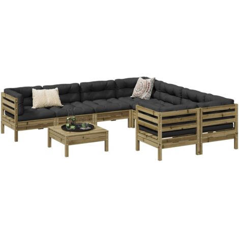 Set de sofás jardín 9 pzas con cojines madera pino impregnada vidaXL (1/5)