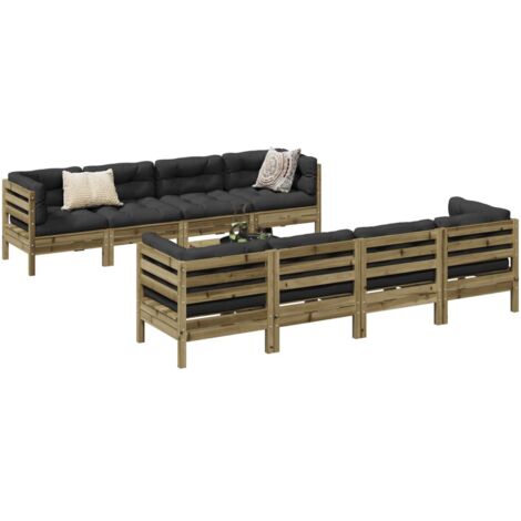 Set de sofás jardín 9 pzas con cojines madera pino impregnada vidaXL (1/5)