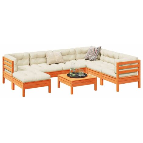 Set de sofás jardín 8 pzas con cojines madera pino marrón cera vidaXL (1/5)