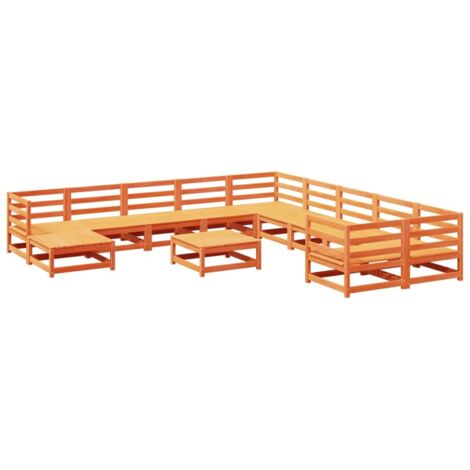 Juego de sofás de jardín 12 pzas madera maciza pino marrón cera vidaXL (1/5)