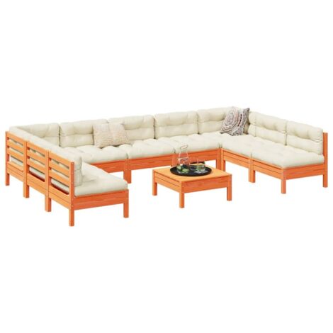 Juego sofás jardín 10 pzas con conjines madera pino marrón cera vidaXL (1/5)