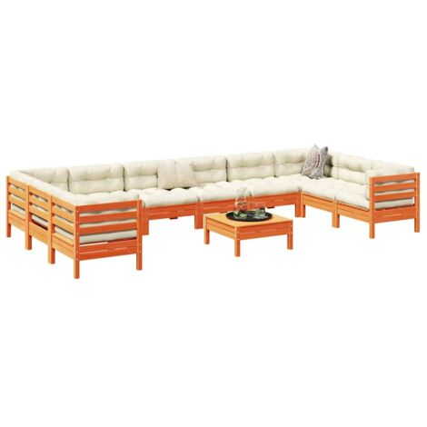Set de sofás jardín 11 pzas con cojines madera pino marrón cera vidaXL (1/5)