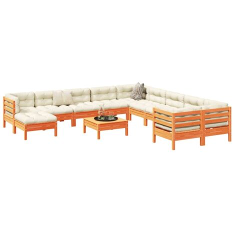 Set de sofás jardín 12 pzas con cojines madera pino marrón cera vidaXL (1/5)