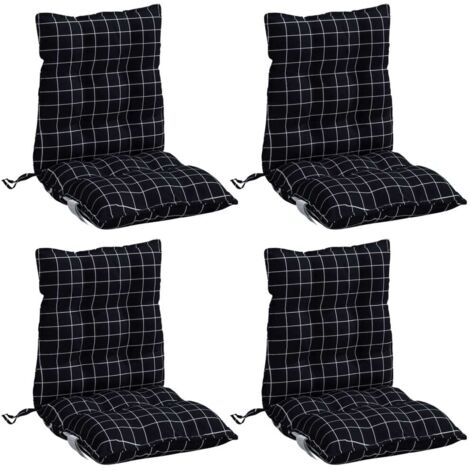 Cojines de silla respaldo bajo 4 uds tela Oxford cuadros negro vidaXL