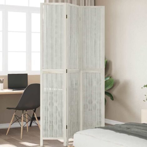 Biombo separador de 3 paneles madera maciza Paulownia blanco vidaXL