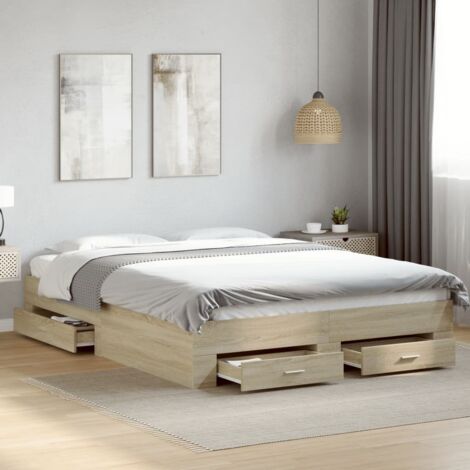 Cama con cajones madera ingeniería roble Sonoma 150x200 cm vidaXL