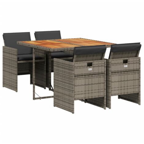 Set comedor de jardín 5 piezas con cojines ratán sintético gris vidaXL