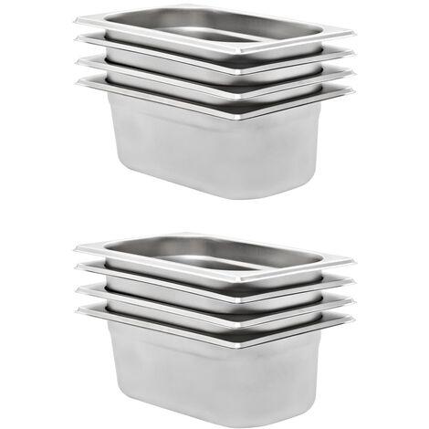 Bandejas Gastronorm 8 unidades GN 1/4 100 mm acero inoxidable vidaXL