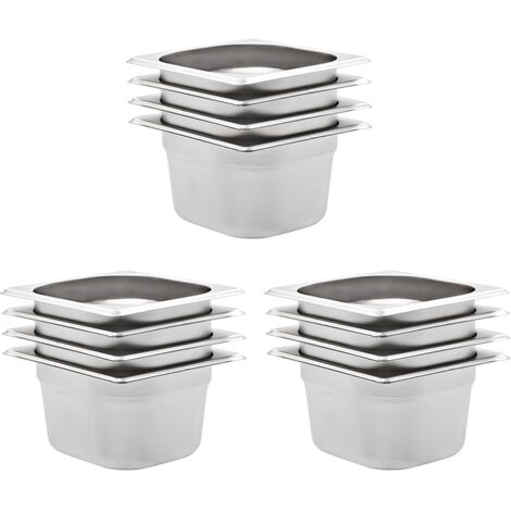 Bandejas Gastronorm 12 unidades GN 1/6 100 mm acero inoxidable vidaXL