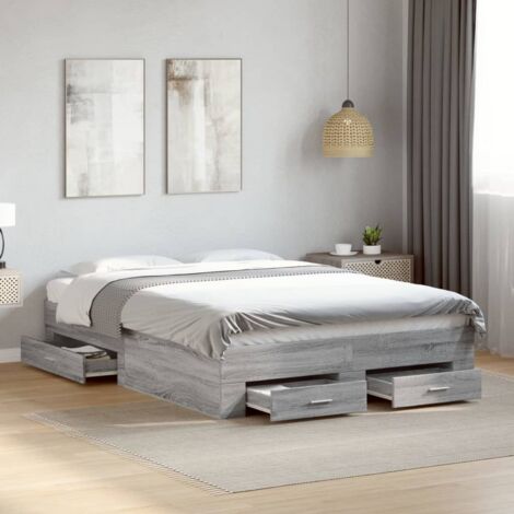 Cama con cajones madera ingeniería gris Sonoma 120x190 cm vidaXL