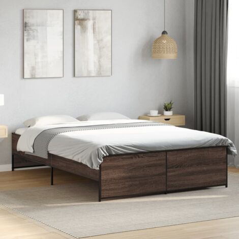 Estructura cama madera ingeniería metal marrón roble 135x190 cm vidaXL (1/5)
