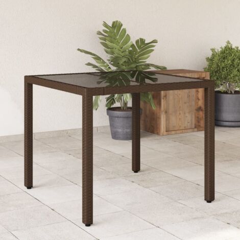 Mesa de jardín superficie de vidrio ratán PE marrón 90x90x75 cm vidaXL