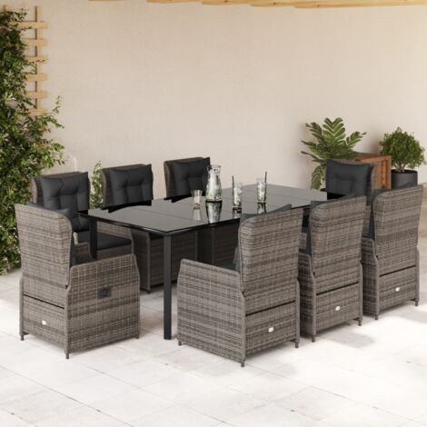 Set comedor jardín 9 pzas y cojines ratán sintético gris vidaXL (1/5)