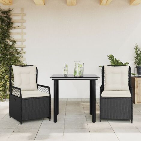 Set comedor de jardín 3 pzas con cojines ratán sintético negro vidaXL (1/5)