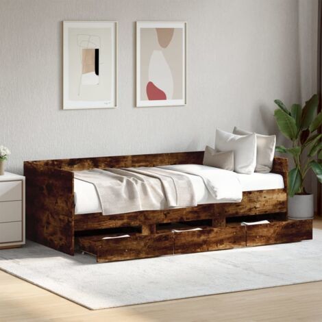 Sofá cama con cajones sin colchón roble ahumado 90x200 cm vidaXL