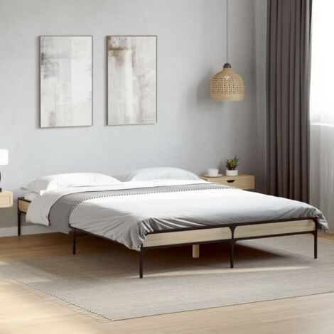 Estructura cama madera ingeniería metal roble Sonoma 135x190 cm vidaXL (1/5)