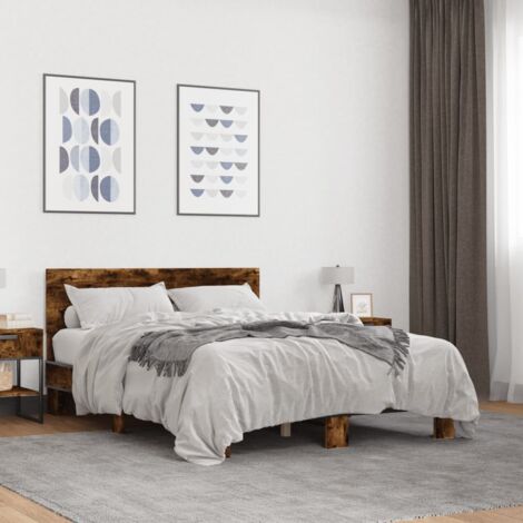 Estructura cama madera ingeniería metal roble ahumado 135x190cm vidaXL (1/5)