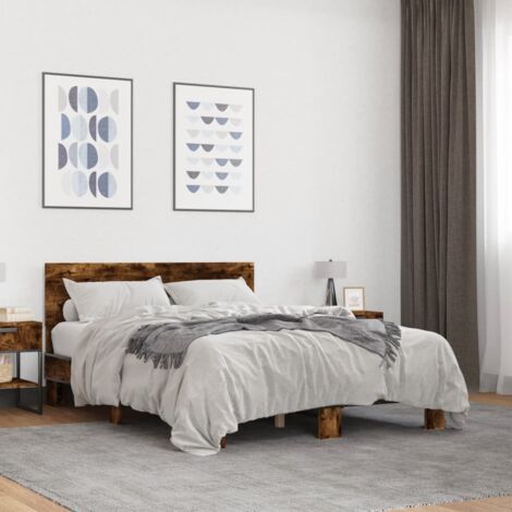 Estructura cama madera ingeniería metal roble ahumado 120x190cm vidaXL (1/5)