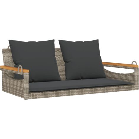 Banco columpio con cojines ratán sintético gris 109x62x40 cm vidaXL