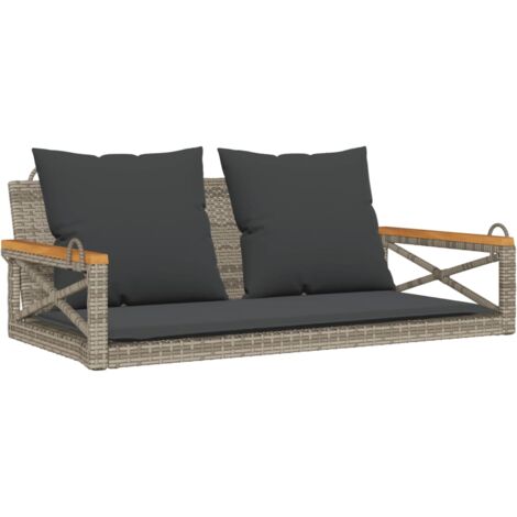 Banco columpio con cojines ratán sintético gris 109x62x40 cm vidaXL