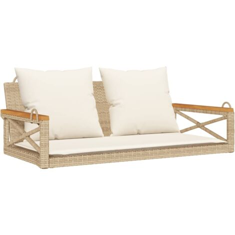 Banco columpio con cojines ratán sintético beige 109x62x40 cm vidaXL